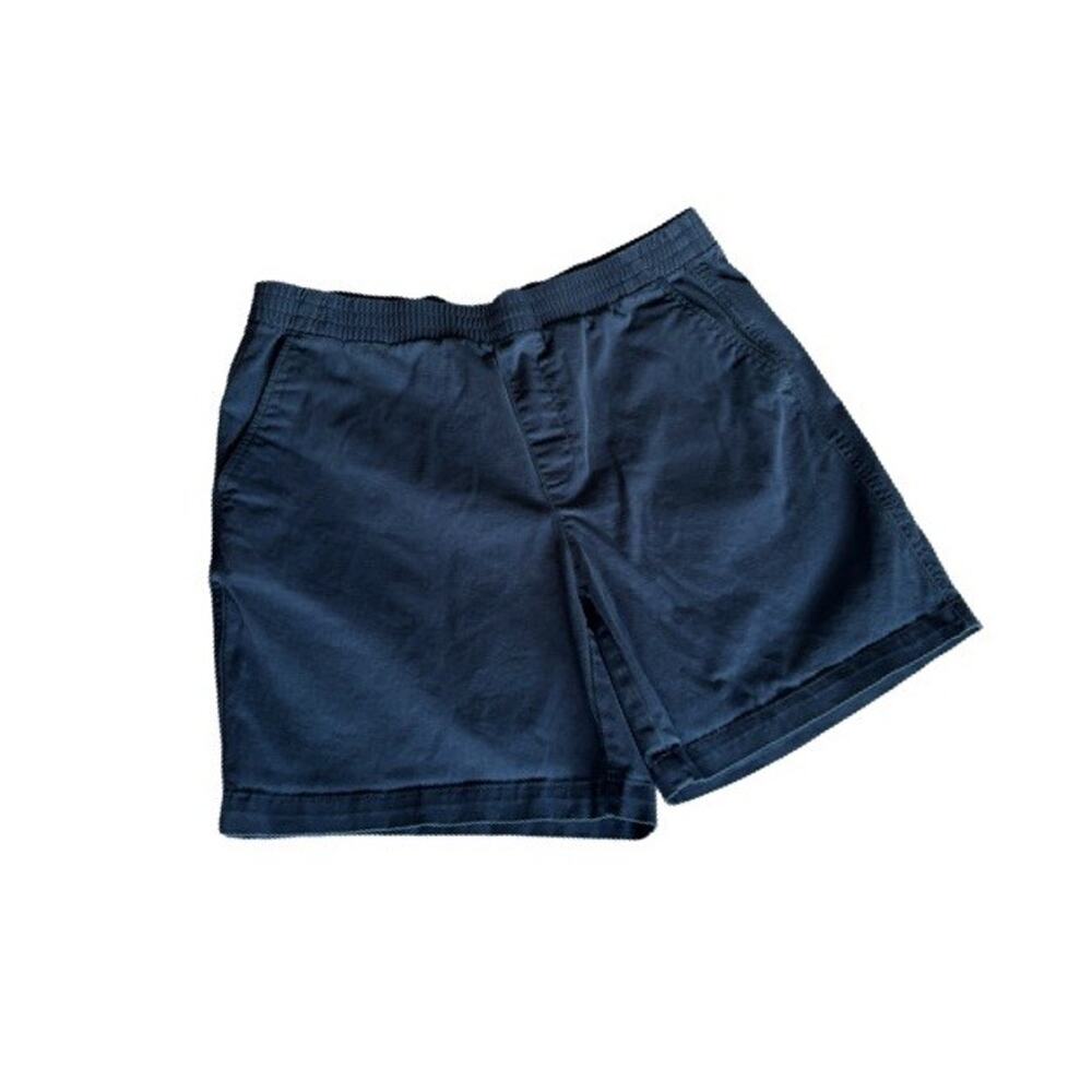 Land’s End Pull On Shorts Chino Mid Rise Cotton Womens Size 14 Navy Blue Pockets